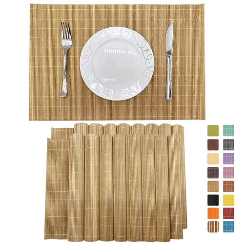 Set of 16 Pcs Bamboo Placemats Sushi Rolling Mat Japanese Style Natural Anti-Slip Bamboo Placemats Washable Heat-Resistant Table Mats for Dining Room and Kitchen - color: Brown, size: Set of 16