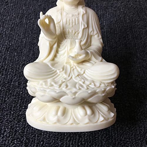 Goddess of Mercy Guan yin Buddha Statue on Lotus|White Quanyin Sculpture for Home Office Decor|Female Buddha Statue Blessing