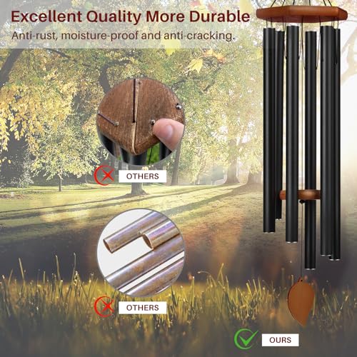 Sympathy Wind Chimes for Outside Deep Tone, Memorial Loss of a Loved, Large Wind Chimes with 6 Thicken Tubes & Hook, Outdoor Gifts Mother, Garden Decor - size: 45IN black