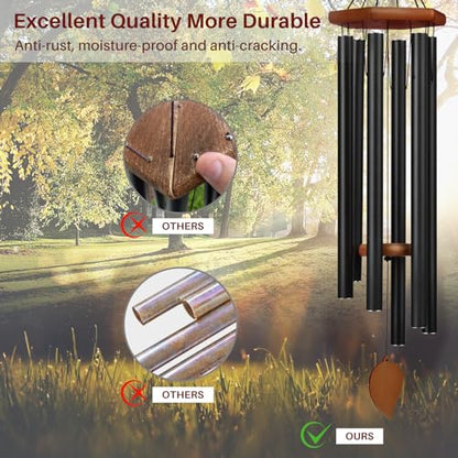 Sympathy Wind Chimes for Outside Deep Tone, Memorial Loss of a Loved, Large Wind Chimes with 6 Thicken Tubes & Hook, Outdoor Gifts Mother, Garden Decor - size: 45IN black
