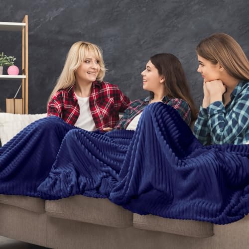 Buryeah 12 Pcs Flannel Throw Blanket Bulk 50 x 60 in Sleepover Blanket Outdoor Wedding Throw Lightweight, Oeko-tex Standard 100 Certified for Sofa Homeless Gifts (Navy) - color: Navy