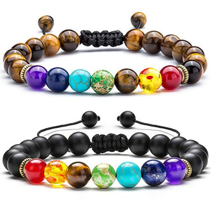 Men Women 8mm Lava Rock Beads Chakra Bracelet Braided Rope Natural Stone Yoga Bracelet Bangle - color: set5