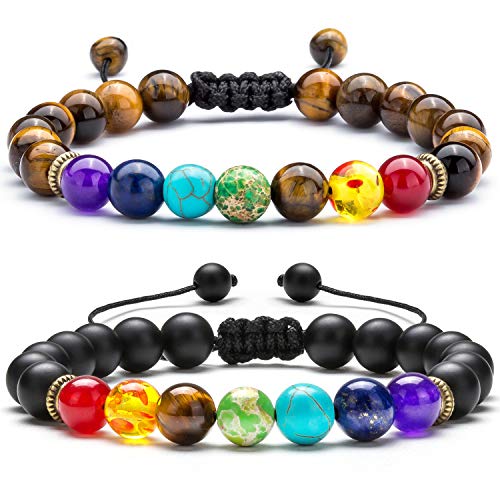 Men Women 8mm Lava Rock Beads Chakra Bracelet Braided Rope Natural Stone Yoga Bracelet Bangle - color: set5