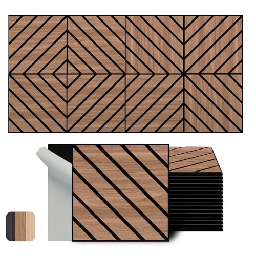 WoveN SounD Artisan Acoustic Wall Panels, 16 Pack 12x12 Inch, PVC Wood Grain Carved Sound Proof Wall Decor, Self-Adhesive for Home, Studio, Office & Focus Zones, Twill Pattern, Teak - color: Twill Pattern, Teak, 16 Pack