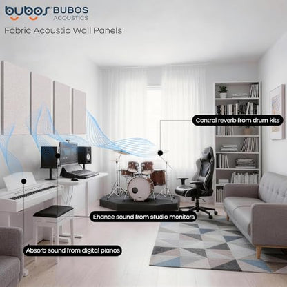 BUBOS 4 PCS Fabric Acoustic Panels, 23.6''x11.8''x1'' Self-Adhesive Soundproofing Panels for Home Studio, Office & Living Room, Sleek Design to Eliminate Echo,Fabric-Clad Linen - color: Linen, size: 23.6''x11.8''