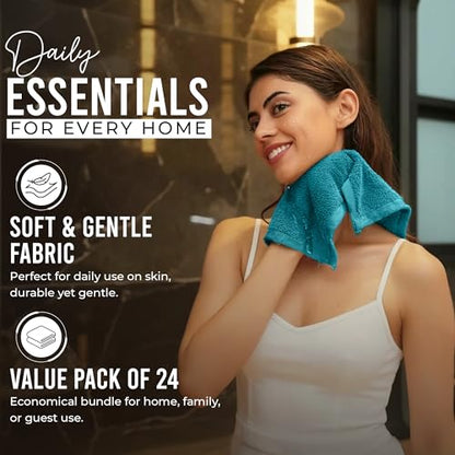 RIVERSIDE Pack of 24 Wash Cloths for Showering, 12 x 12 Inches, Super Soft & Absorbent, 100% Cotton Washcloths Premium Quality Flannel Face Cloths for Bathroom, Gym, Spa (Teal, 24 Pack) - color: Teal