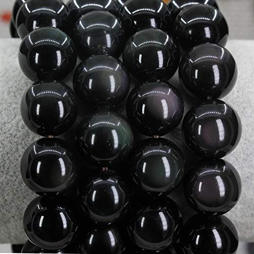 Keleny Natural Gem Semi Precious Gemstones 14mm Round Beads Crystal Stretch Bracelets 7 Inch Unisex - color: AA Grade Rainbow Obsidian