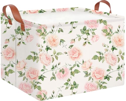 CLOCOR Rectangular Storage Basket Empty,Gift Basket,Waterproof Storage Bin with Handles,Room Decor(Watercolor Rose) - color: Watercolor Rose