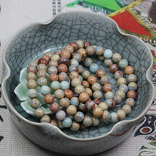 Keleny Gem Semi Precious Gemstones 8mm Round Beads Crystal Stretch Bracelets 7 Inch Unisex - color: Serpentine