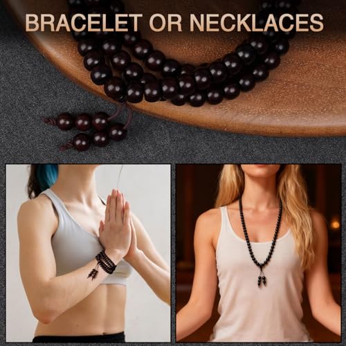 108 Mala Bead Bracelets, Buddha Sandalwood Bracelet, Handmade Prayer Meditation Strand Elastic Necklaces, Comfortable for Daily Wear Yoga Gift for Men Women - color: 6x8 mm