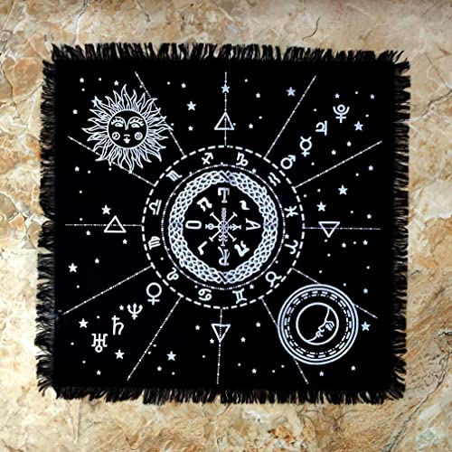 INDACORIFY Silver Celestial Constellation Altar Table Top Cloth with Fringes Alter Tarot Witchcraft Sacred Cloth 18x18 in (Silver Celestial Constellation) - color: Silver Celestial Constellation