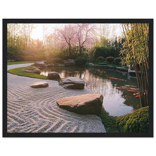 Artful Walls Zen Garden Wall Art – Tranquil Design with Raked Gravel, Moss Stones, etc., Wall Decor Size 27x35 cm / 11x14″ - size: 10.6"L x 13.8"W