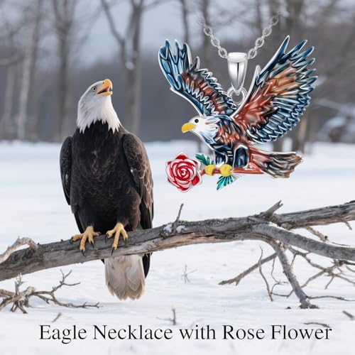 Hummingbird/Phoenix/Owl/Dove/Flamingo/Raven/Blue Jay/Cardinal/Peacock/Eagle/Parrot/Robin Necklace for Women 925 Sterling Silver Bird Pendant Necklace Animal Jewelry Gift for Mother Wife - style: Eagle Necklace with Flower