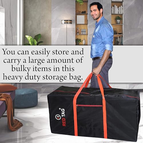 Storite Moisture Proof Heavy Duty 1680 Denier Nylon Multi-Purpose 236 L Extra Large Toys Storage Bag/Stationery Paper/Blankets/Clothes Storage Bag For Travel (Red Black, 113x39.5x53 cm) Rectangular
