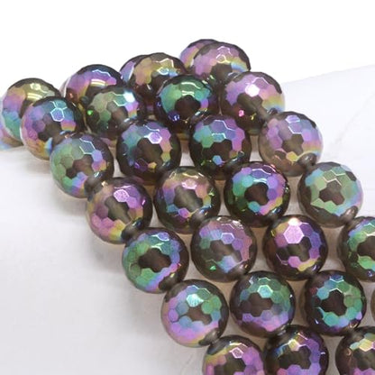 Justinstones Gemstone Crystals Chakra Beads Bracelet Crystal Healing 10mm Round Stretchable Bracelet for Her Gift - color: Faceted Electroplated Grey Agate（AB color）