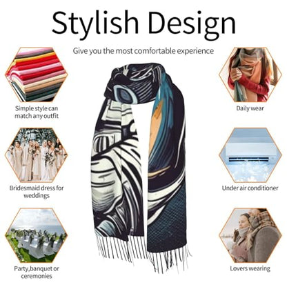 Astronaut Sitting in Yoga Chakra Scarf for Women Warm Soft Scarves Fashion Fringed Shawl Casual Tassel Blanket Scarf - color: Astronaut Music Art.