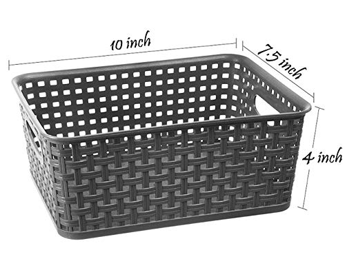 Weave Plastic Storage Basket 6-Pack, Woven Grey Baskets Bins for Organizing Bathroom, Kitchen and Office