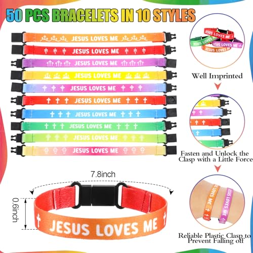 Ecally 100 Pcs Jesus Loves Me Bracelets Bulk Jesus Loves Me Woven Wristbands Christian Gifts Adjustable Wristbands Religious Gifts for VBS Sunday School Church Gift