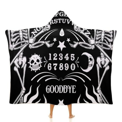 Skull Skeleton Witch Board Tarot Black Art Large Size Comfortable Hooded Blanket, Warm Blanket 40"x50" - color: Skull Skeleton Witch Board Tarot Black Art, size: 40"x50"
