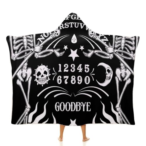 Skull Skeleton Witch Board Tarot Black Art Large Size Comfortable Hooded Blanket, Warm Blanket 40"x50" - color: Skull Skeleton Witch Board Tarot Black Art, size: 40"x50"