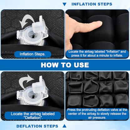 3D Air Cell Inflatable Seat Cushion, 36 Airbags Airplane Seat Cushion for Long Flights, Pressure Relief for Tailbone & Hip Pain, Wheelchair Cushions with Air Pump