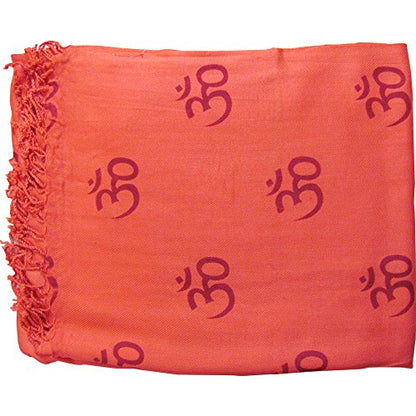 Indian Ethnic Yoga Red Om Block Print Long Scarf Prayer Shawl Stole SHANTI - color: Coral