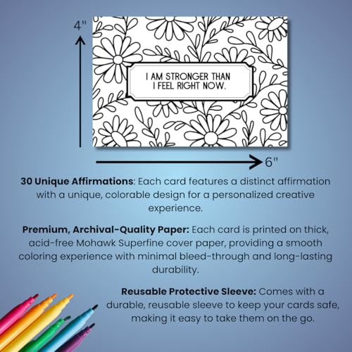 Affirmation Cards You Can Color – Set of 30 Inspirational Coloring Cards for Anxiety, Self-Love, and Self-Care | Mindfulness & Stress Relief Gift for Adults and Teens (Anxiety)