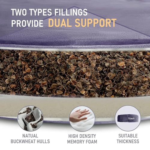 Dual-Layer Meditation Cushion with Buckwheat & Foam | Zafu Floor Pillow for Adults | Yoga Cushion for Sitting, Mindfulness, Sound Healing, Reiki & Floor Seating (Light Purple)