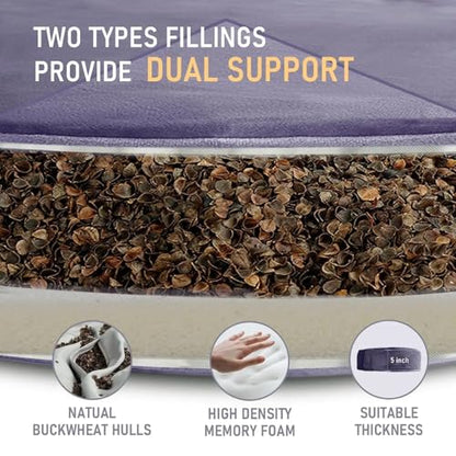 Dual-Layer Meditation Cushion with Buckwheat & Foam | Zafu Floor Pillow for Adults | Yoga Cushion for Sitting, Mindfulness, Sound Healing, Reiki & Floor Seating (Light Purple)