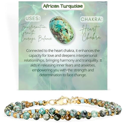 Farfume Beaded Bracelets for Women, Chakra Crystal 4mm Beads Gemstone Natural Stone Bead Spiritual Jewelry Gifts for Women - color: African Turquoise-Transformation & Growth