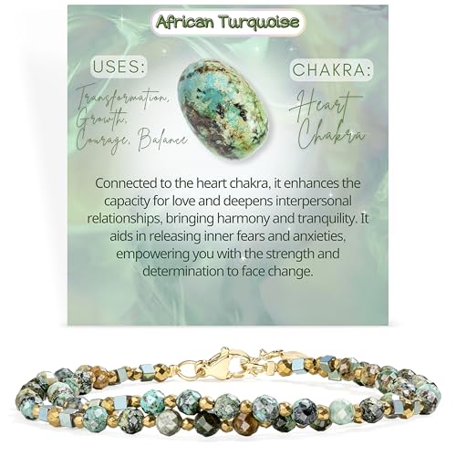 Farfume Beaded Bracelets for Women, Chakra Crystal 4mm Beads Gemstone Natural Stone Bead Spiritual Jewelry Gifts for Women - color: African Turquoise-Transformation & Growth