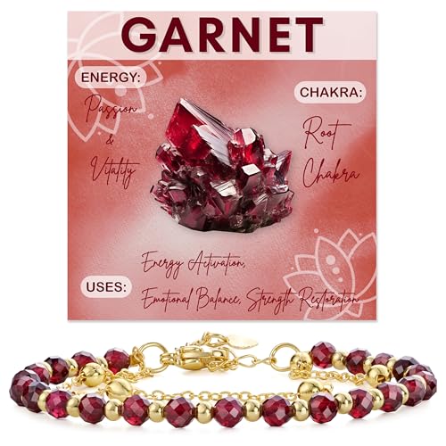 Farfume Crystal Bracelet Beaded Bracelets 4mm Natural Stone Beads Gemstone Handmade Jewelry Gift for Women - color: Garnet-Passion & Vitality