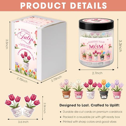 Mothers Day Gifts for Mom from Son Daughter- Positive Tulip Jar 60 Positive Affirmation Card, First Time Mothers Day Birthday Gifts for Mom Stepmom Mother in Law Wife from Daughter Son Husband - color: Positive Tulip