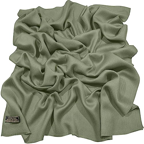 CJ Apparel Solid Color Fringe Design Fringe Shawl Scarf Wrap Stole Throw Head Wrap Pashmina Gift Hand Made in Nepal New - color: Sage Green Fc1112t