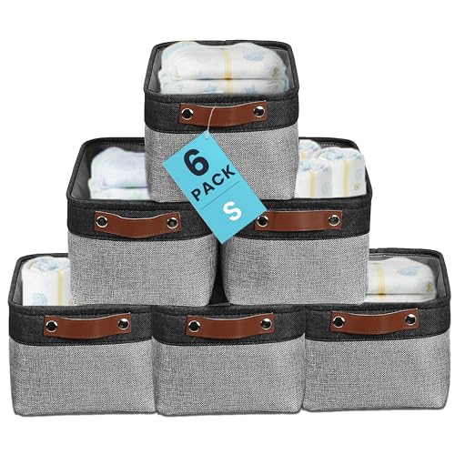 OrganiHaus 12x8in Canvas Storage Baskets 6 Pack | SMALL Fabric Bins for Shelves | Pantry & Bathroom Organizer | Gray/Black - color: Gray / Black, size: Small - 6pc