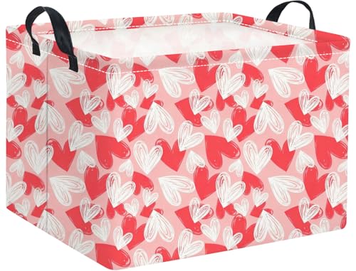 Rectangular Valentines Basket Fabric Storage Bin Storage Boxes Collapsible Storage Basket for Clothes Books Shelves Basket(Pink White Heart) - color: Pink White Heart