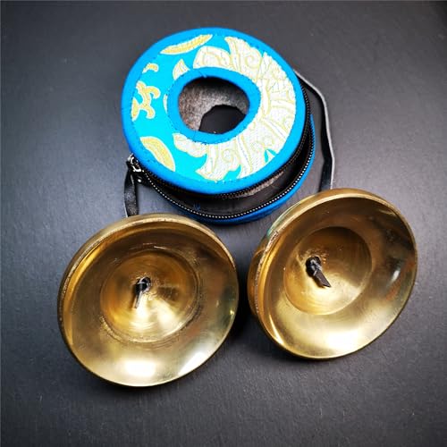 Tibetan Tingsha Bell Set - Tibetan Cymbals - for Sound Healing, Yoga, Meditation, and Mindfulness,Handmade in Nepal,Made of Bronze,Om Mantra Pattern,9cm/3.5 inch - color: 13-Bronze-Om-9cm