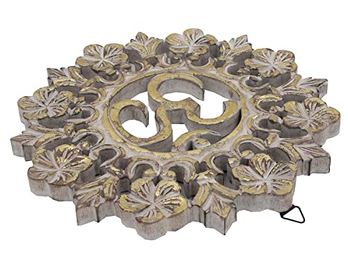 DharmaObjects Handcrafted Wooden Om Wall Decor Hanging Art (OM GOLD) - color: OM GOLD