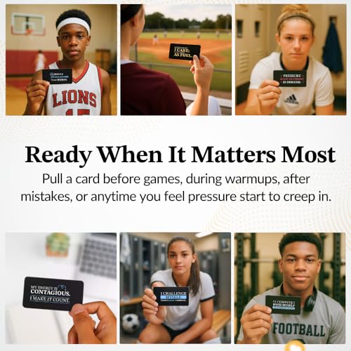 Sports Affirmation Cards – 30 Game Day Motivation Cards for Confidence, Focus & Mental Toughness – Portable Athlete Mindset Cards with Metal Ring