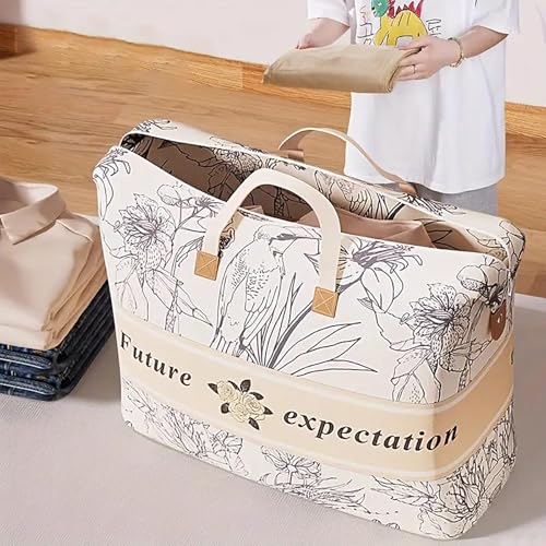 Large Capacity Storage Bags, Foldable Zippered Organizer With Visible Lid And Handles, 2-Pack For Closet Dresser Under-Bed Storage, Beige - color: Beige