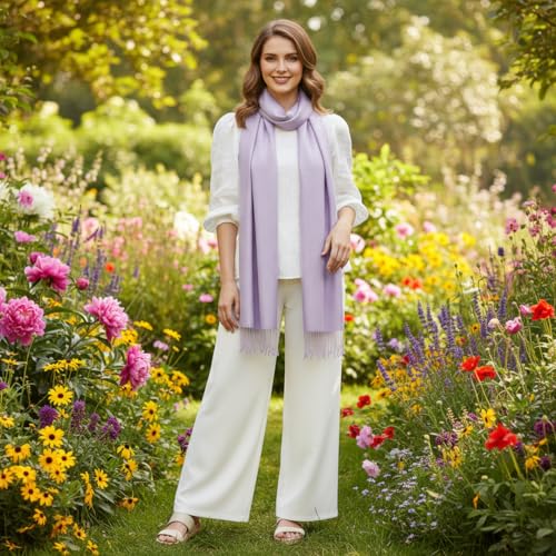 Peach Couture Women’s Pashmina Shawl Wrap – Warm Long Large Scarf for Evening Dress, Bridesmaid, Wedding & Bridal Wear - color: Iced Lavender