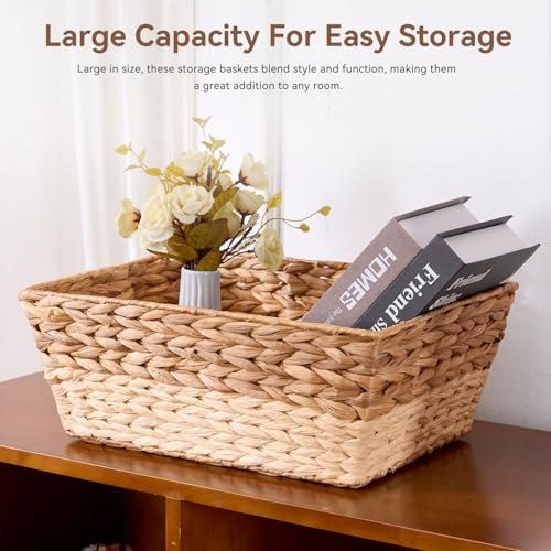 Storage Baskets, Large Wicker Baskets, Boho Deco Cube Storage Organizer Bins for Shelf, Bathroom, Kitchen, Living Room, Shelves, Pantry, Closet -Small Laundry Basket, Water Hyacinth, 2pack