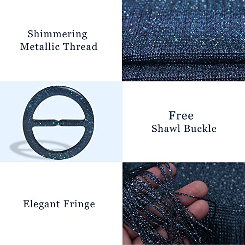 vimate Sparkling Metallic Shawls and Wraps for Evening Party/Wedding/Formal Dresses (With Free Buckle) - color: D1#. Navy Blue (With Navy Blue Buckle)