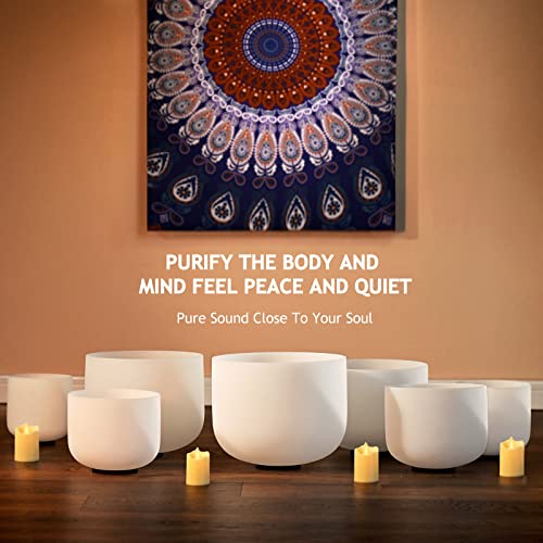 CVNC 440HZ 6-12 inch Set of 7 Frosted Chakra Quartz Crystal Singing Bowls For Sound Healing with Heavy Duty Carrying Cases