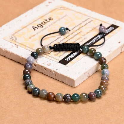 MASSIVE BEADS Handmade Yoga Natural Stone Crystal Healing Power Energy Gifts for Unisex Adult Bracelet Macrame Adjustable - color: Indian Agate(Peaceful), size: 6mm