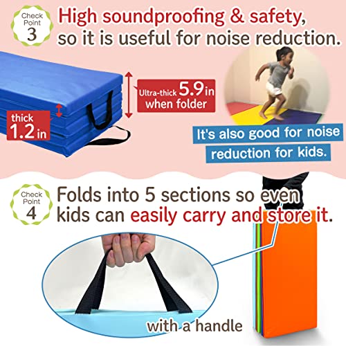 KaRaDaStyle Gymnastics Mat Folding Stretch Mats 75"x31"x1.2" Exercise Muscle Training Children Play Horizontal Bar Mat Yoga Sports Soundproof Home Use - color: Purple/5-fold