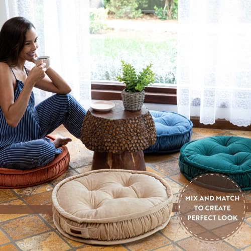Floor Pillow, Round Boho Floor Pillow, Thick Quilted Seat Cushion, Cat and Dog Bed, Comfortable Floor Cushions for Adults, Soft Meditation Cushion, Bench Cushion, Beige, 22" 5" Inch