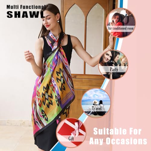 100% Mulberry Extra Large Silk Pashmina Scarf Shawls And Wraps For Women Evening Dress Summer Travel Floral Blanket - color: 72 Multicolor