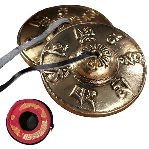 Generic Meditation Bell Chimes With Six Syllable Mantra, 2.6 Inches Copper Percussion Instrument, Tibetan Bells Gong Instrument, Case Included For Energy Healing And Yoga Therapy