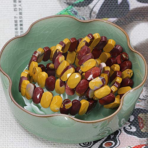 Keleny Semi Precious Stones 14mm Faceted Oval Beads Crystal Rock Elastic Bangle 7.5 Inch - color: Mookaite Jasper
